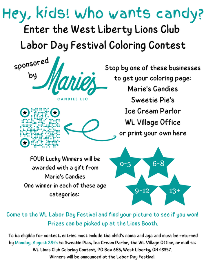 West Liberty Lions Club Labor Day Festival Coloring Contest